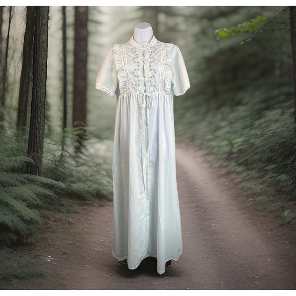 Gilead Other - Vintage Cottagecore Dress M Nightgown Robe Embroidered Eyelet Lace Ruffle Ribbon